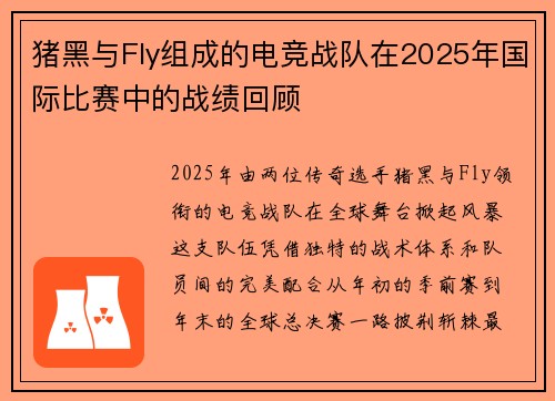 猪黑与Fly组成的电竞战队在2025年国际比赛中的战绩回顾